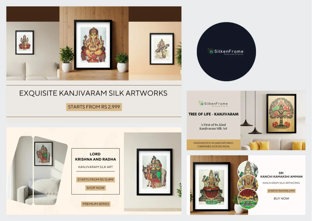 Lord Venkateswara Silk Wall Art Buy Online – Elegant Kanjivaram Framed Silk Decor